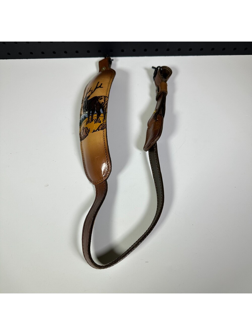 Leather Rifle Sling Painted Elk Scene Padded Top Grain Cowhide Hunting